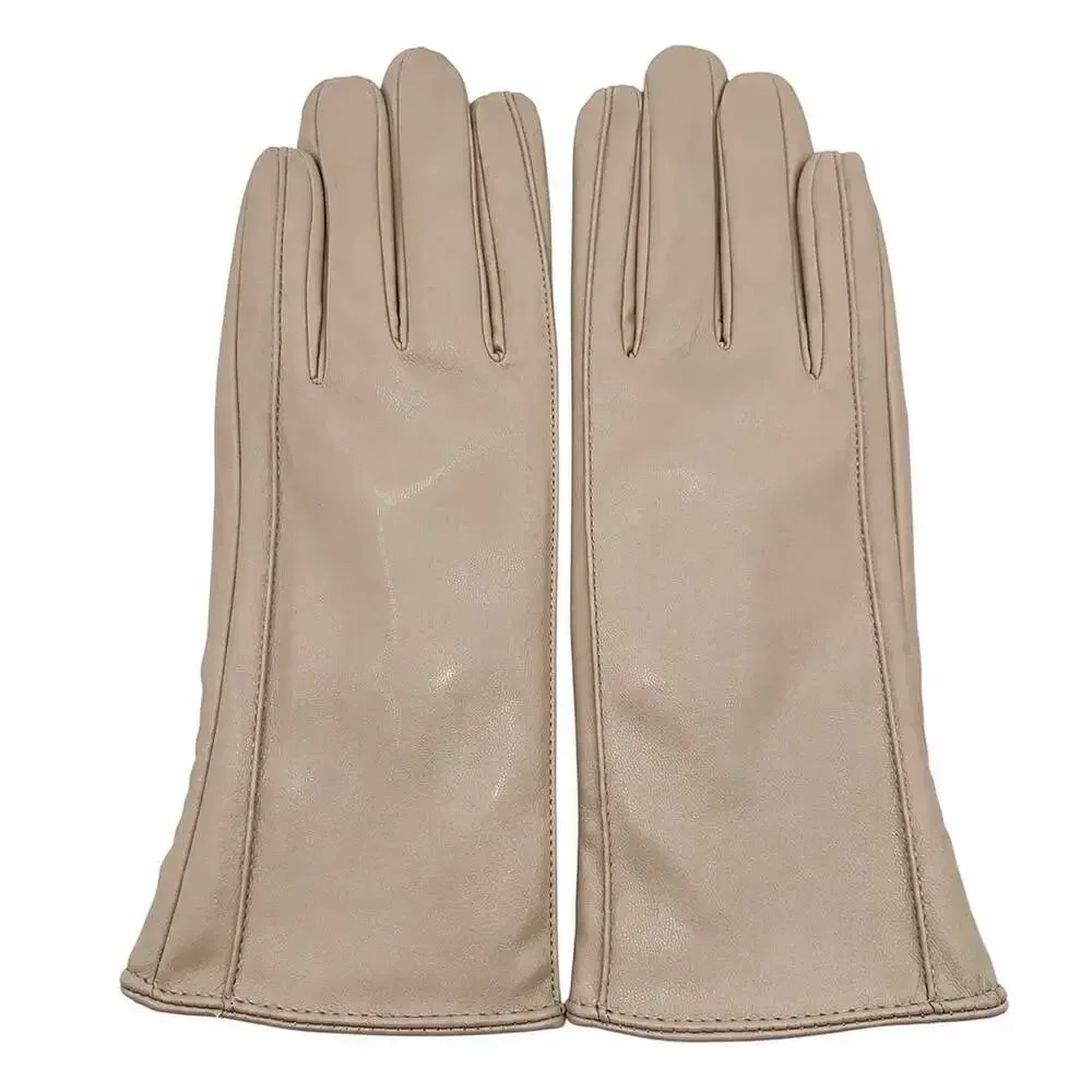 Vegan Leather Gloves Women’s Sz Medium Milky White Beige Fur Lined NIP